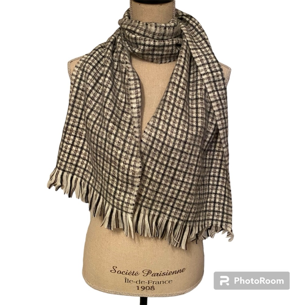 WOMEN’S UNISEX SCARF CASHMERE WHITE GRAY BLACK PLAID LONG RECTANGLE FRINGE